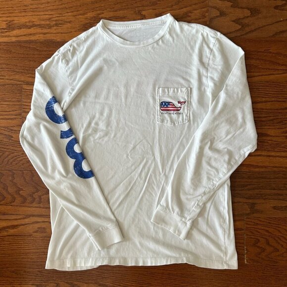 Vineyard Vines Long Sleeve Tee American Flag Whale Graphic USA Size Medium Prep - Picture 10 of 10